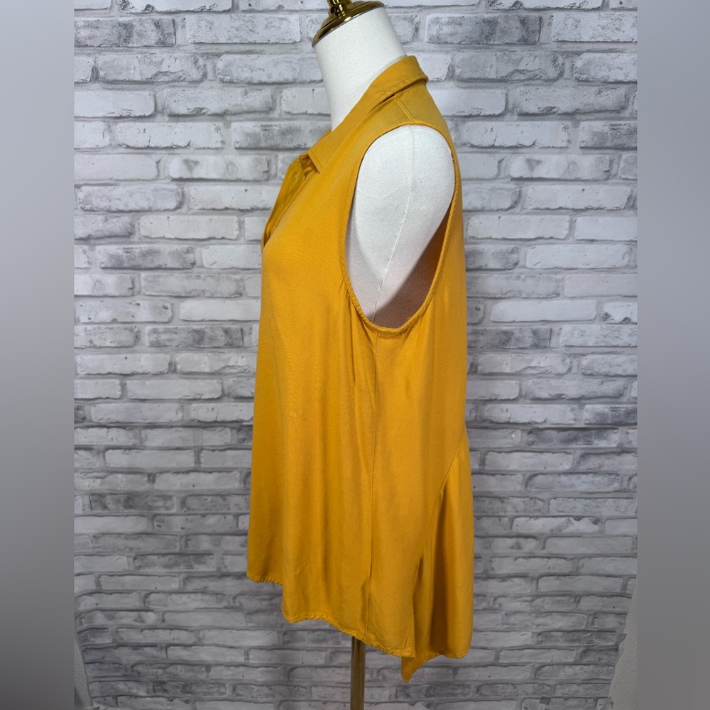 Fever Sleeveless Button-Down Flowy Shirt in Mustard Yellow - Picture 3 of 9